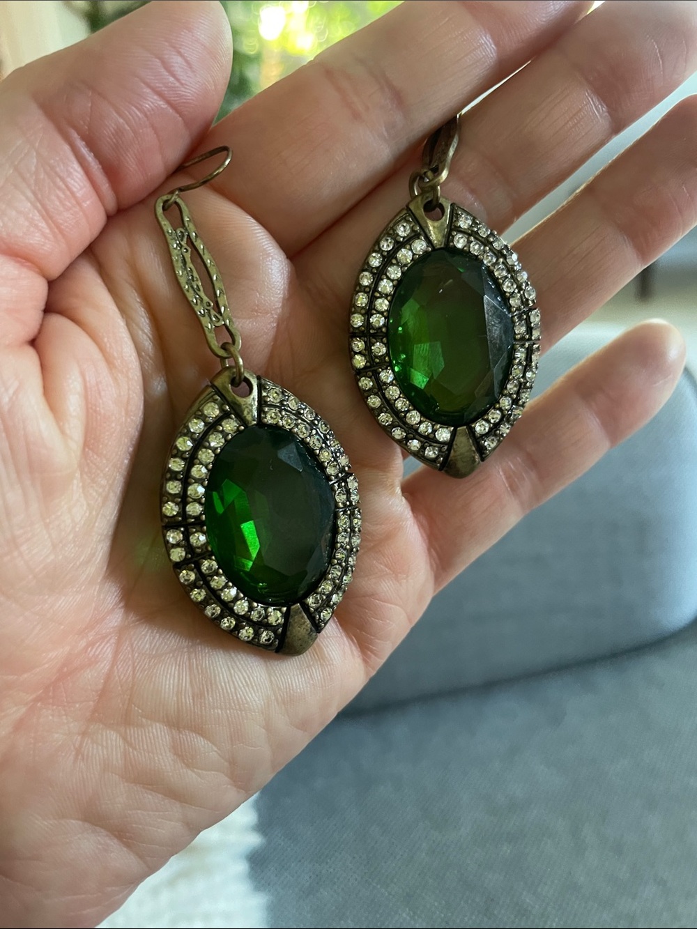 Elegant Green Crystal Drop Earrings - Women Jewelry